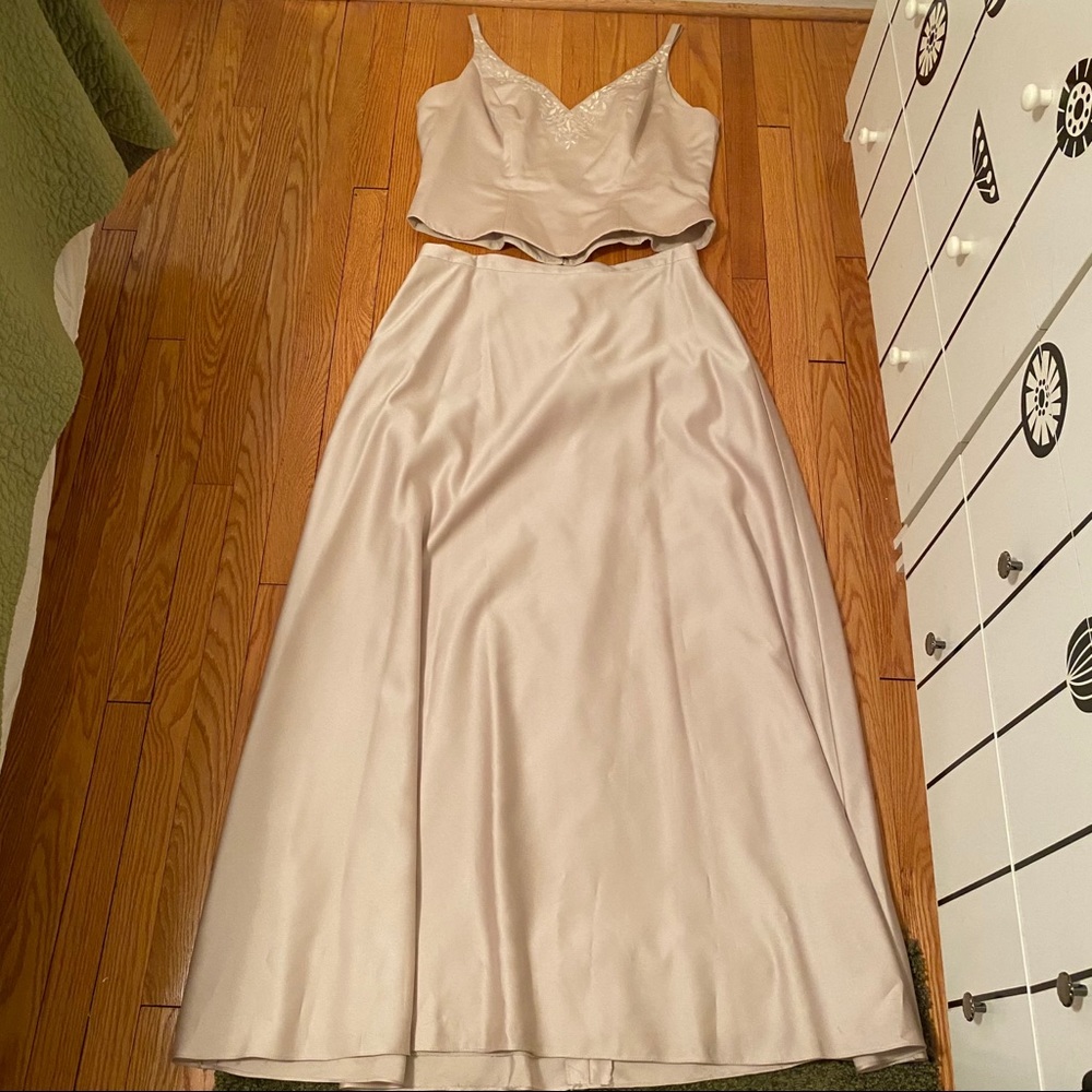 Champagne Two-piece Formal Gown with long skirt
